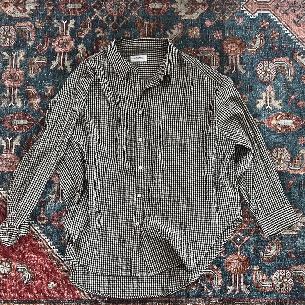 CJLA Oversized Black and Taupe Gingham Blouse